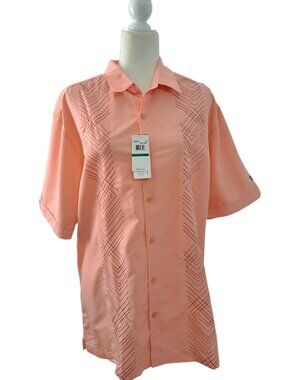 Cubavera Men's Peach Travel Vacation Short Sleeve Embroidered Shirt Sz Large